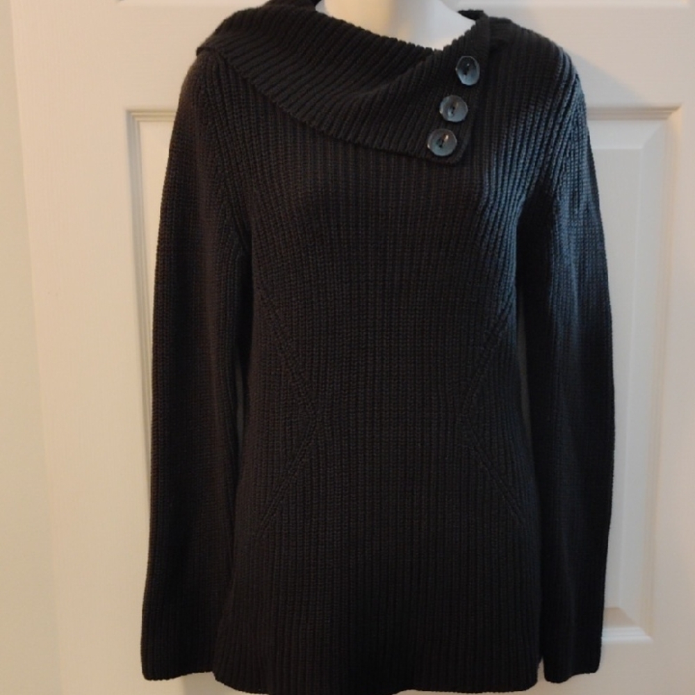 Chic Black Cowl Neck Sweater with Button Details
